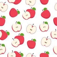 Seamless red apple fruit pattern whole and half vector