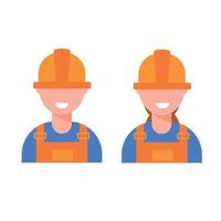 servicio de reparación hombre mujer trabajadora con una sonrisa en un casco naranja. taller de mecanica. vector