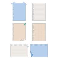 conjunto de notas de papel en blanco, pegatinas para cuaderno con grapas. ilustración vectorial vector