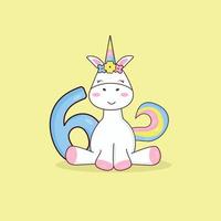 Postcard with a unicorn for 6 years vector