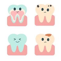 los dientes kawaii son diferentes con emociones positivas o negativas vector