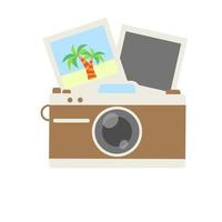 Camera with vacation photo. Flat vector illustration of a camera. Isolated on white background.