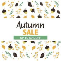 Sale, discount fall in beige, orange. Acorn, leaves, rowan. vector