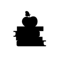 Books and apple silhouette. School design. Vector illustration