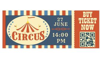 Circus ticket in red and blue.Qr code vector