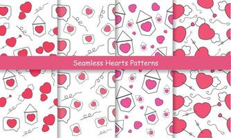 Seamless hearts pattern set in red, pink vector