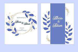 Wedding invitation with watercolor leaves. Vector illustration