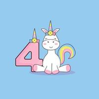 Postcard with a unicorn for 4 years vector