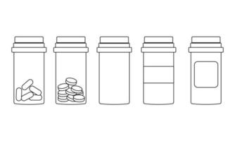 un conjunto de botellas médicas altas con una etiqueta de estilo de línea. vector