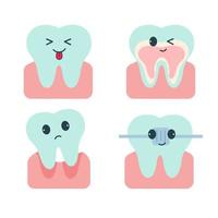 los dientes kawaii son diferentes con emoción vector