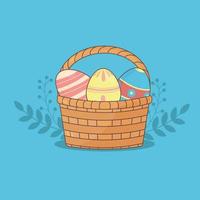 Basket bright Easter with different eggs. vector