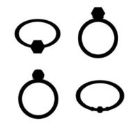 A set of silhouettes of different vector cute engagement rings. Isolated silhouette ring on white background