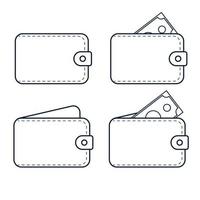 Set Leather money wallets in line style. Isolated on white background. Vector illustration.