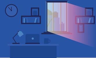 una habitación con un haz de luz nocturno portátil. vector