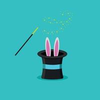 A black magician's hat, a magic hat with rabbit ears. Circus, magic trick. vector