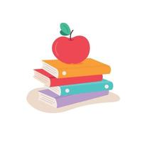 libros y manzana. diseño de la escuela Ilustración vectorial sobre fondo blanco vector