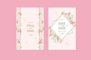 Wedding invitation with leaves in light pink vector