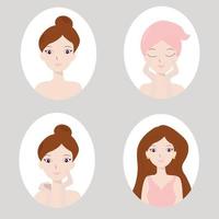 Avatars of girls. Woman. Makeup in the morning. Washing. Icons. vector