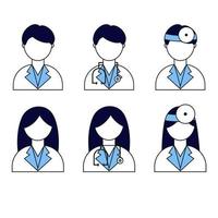 un conjunto de diferentes médicos en uniforme. hombre, mujer de estilo plano. vector