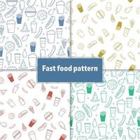 Fast food pattern set seamless in one color. vector