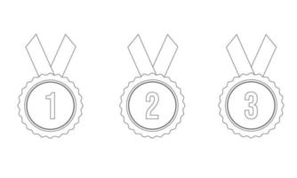 Set of badges with ribbons of first, second, third place winners in line style. Vector illustration