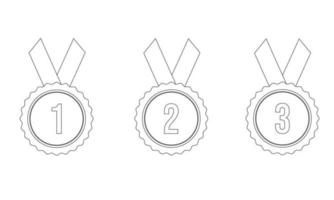 Set of badges with ribbons of first, second, third place winners in line style. Vector illustration