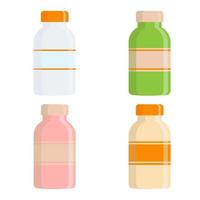 Medical bottle with different color label. Vector flat illustration