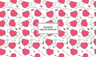 Seamless hearts pattern with wings and arrows in pink on a white background vector