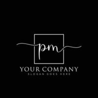 PM Initial handwriting minimalist logo vector