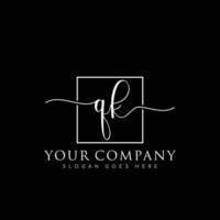 QK Initial handwriting minimalist logo vector