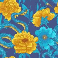 Pattern with snake and flowers. vector