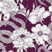 Pattern with snake and flowers. vector