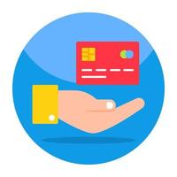 Conceptual flat design icon of giving atm card vector