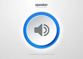 Speaker and sound icon. Computer voice icon. Megaphone and music icon. Sound pictogram. Musical note. Audio sign. UI UX element. Sound button. Audio system, noise with soft UI, push button. vector