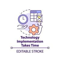 Technology implementation takes time concept icon. Digital change disadvantage abstract idea thin line illustration. Isolated outline drawing. Editable stroke. vector