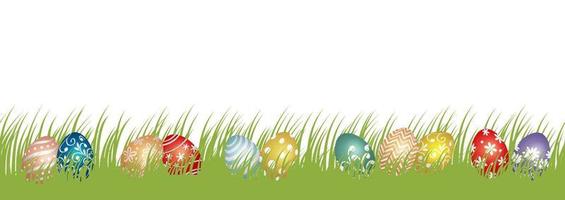 Easter Vector Background Illustration With Grassy Field, Colorful Eggs, And Text Space Isolated On A White Background.