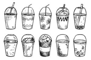 Cute cup of water, milkshake, juice or soda. Drink illustration. Simple cocktail clipart set vector