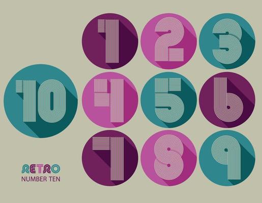 Retro stripes funky numbers set