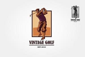 Vintage Golf Vector Logo Template. Vintage logo illustration with a man golf player.