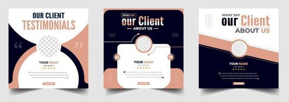 Customer feedback testimonial social media post web banner template. client testimonials social media post banner design template with blue color vector