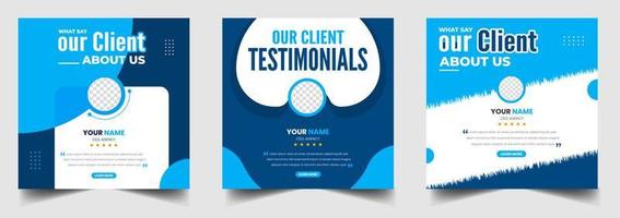 Customer feedback testimonial social media post web banner template. client testimonials social media post banner design template with blue color vector