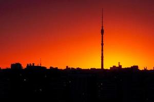 silhouette of Moscow at sunset photo