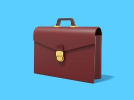 Brown briefcase on blue background. Portfolio icon. 3D rendering. photo