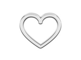símbolo de amor. corazón de metal de juguete. plata de un solo color. sobre un fondo blanco plano. vista frontal. representación 3d foto