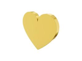 Flat metal heart. Symbol of love. Golden mono color. On a white solid background. Right side view. 3d rendering. photo