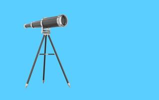 Realistic black telescope. 3d rendering. Icon on blue background, space for text. photo