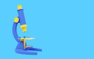 Cartoon blue microscope. 3D rendering. Icon on blue background, text space. photo