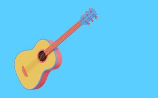 Multicolored acoustic guitar. 3D rendering. Icon on blue background, space for text. photo