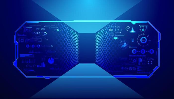 abstract technology ui futuristic concept hud interface hologram elements of digital data chart, communication, computing and circle percent vitality innovation on hi tech future design background