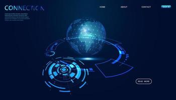 abstract template web global dot network circle digital connection and communication futuristic on blue background. vector